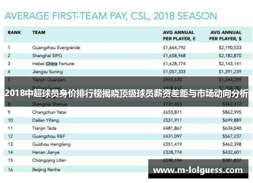 2018中超球员身价排行榜揭晓顶级球员薪资差距与市场动向分析
